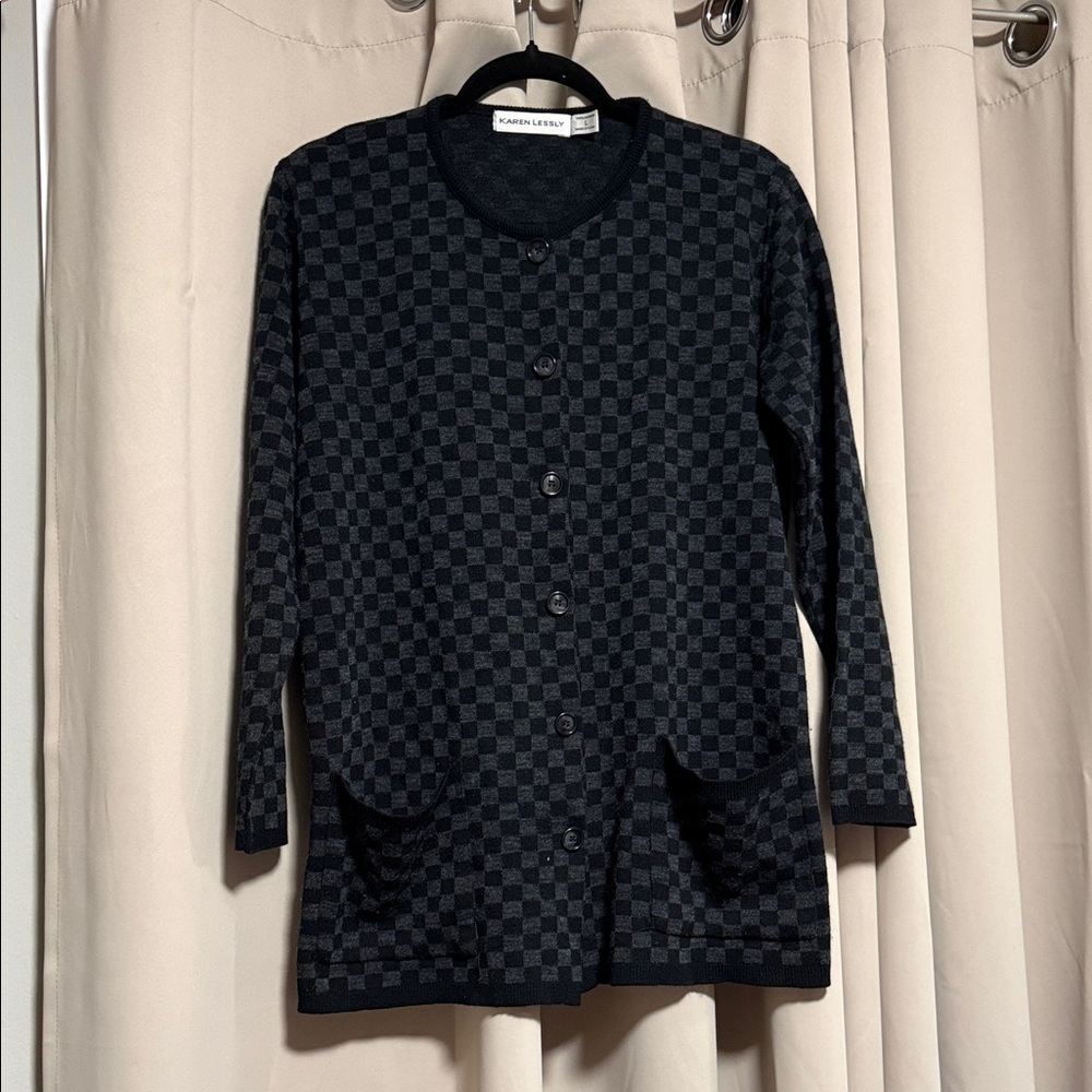 Karen Lessly Black Checkered Cardigan